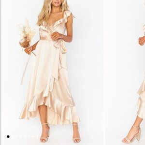 Show me your Mumu Elegant Champagne Ruffle Dress